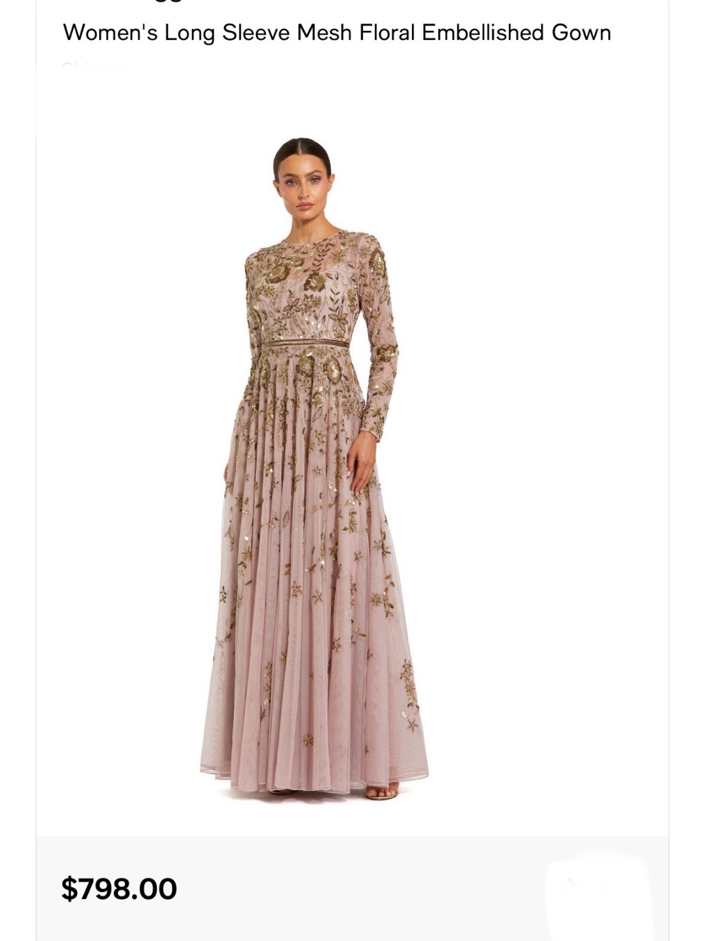 Mac Duggal Blush Long-Sleeve Floral Embellished Gown